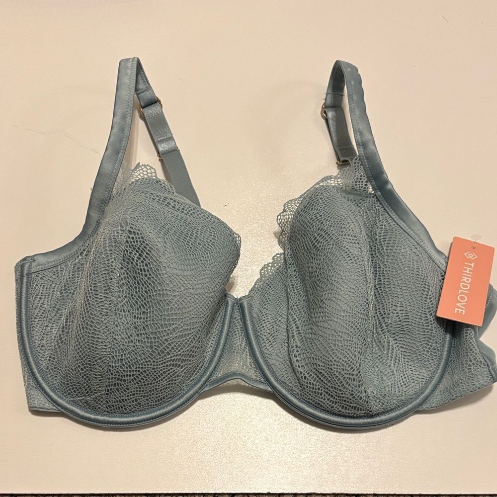 ✨NWT✨ThirdLove Luxe Lace Demi Bra Light Teal Size 36E